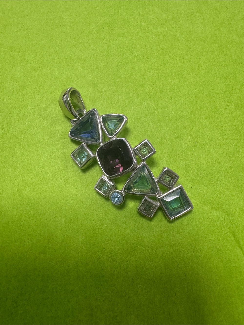 Sterling Silver Multi-Gem Blue and Purple Pendant
